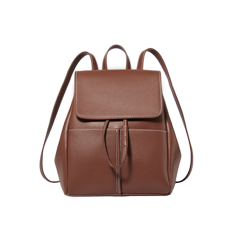 Women's Fashion Plain Leather Casual Backpack-RAIIFY
