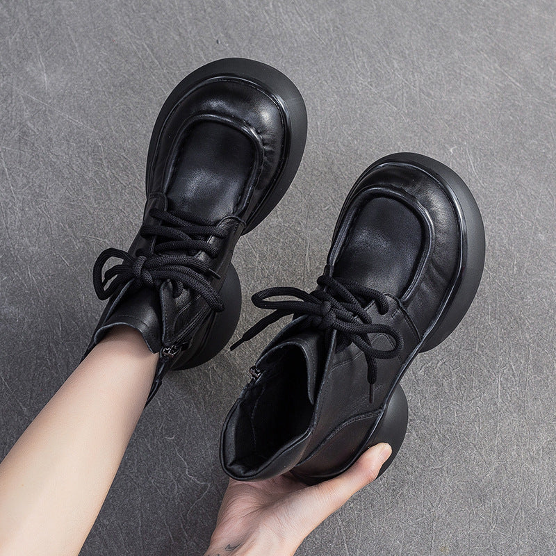 Women's Vintage Leather Chunky Platform Boots-RAIIFY