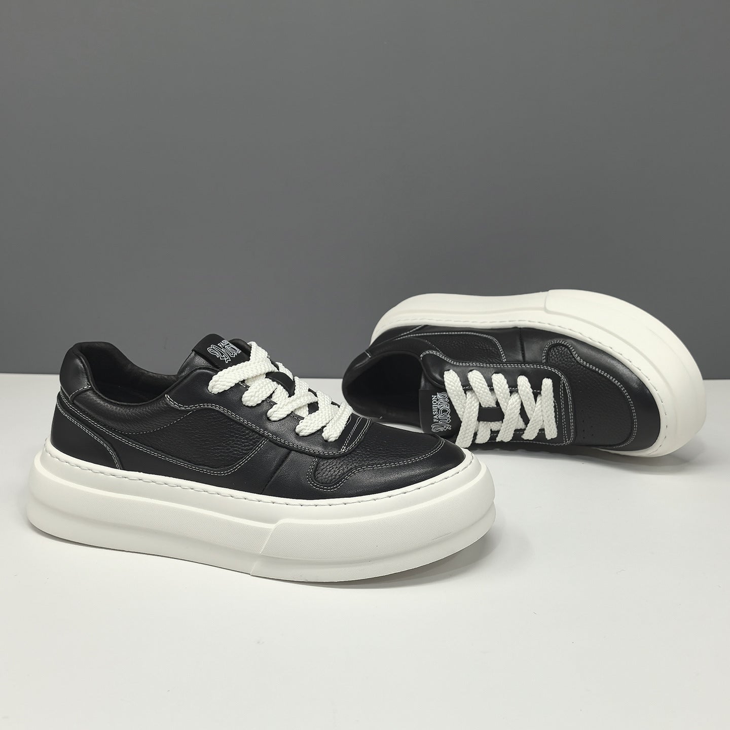 Men's Minimalist Fashion Plain Leather Casual Skate Shoes-RAIIFY