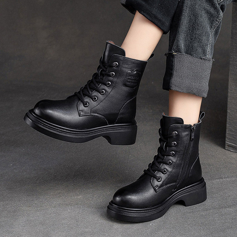 Women Winter Classic Leather Wool Furred Winter Boots-RAIIFY