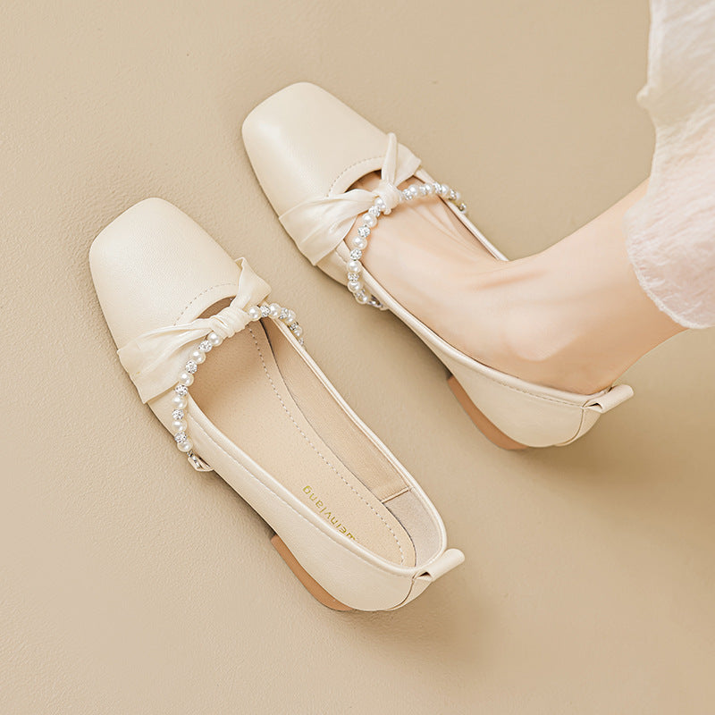 Women Fashion Soft Leather Low Block Pumps-RAIIFY