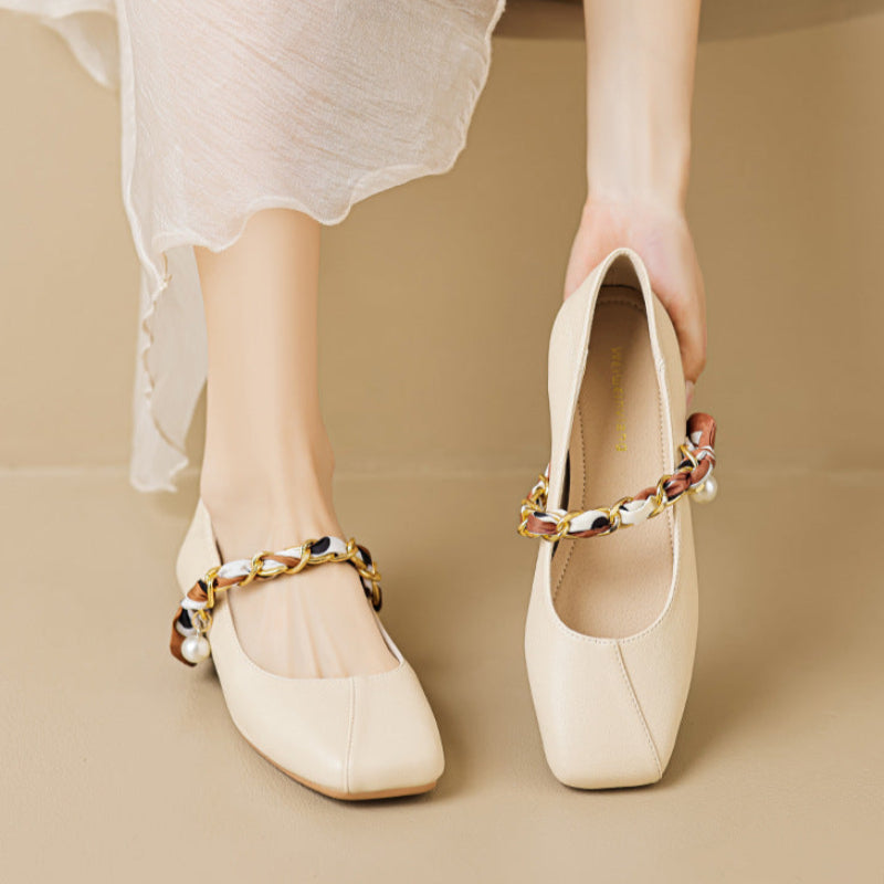 Women's Fashion Chian Strap Low Block Mary Jane Shoes-RAIIFY