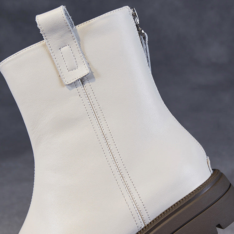 Women's Minimalist Plain Leather Furred Ankle Boots-RAIIFY