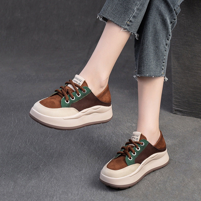 Women Soft Leather Flat Thick Soled Casual Shoes-RAIIFY
