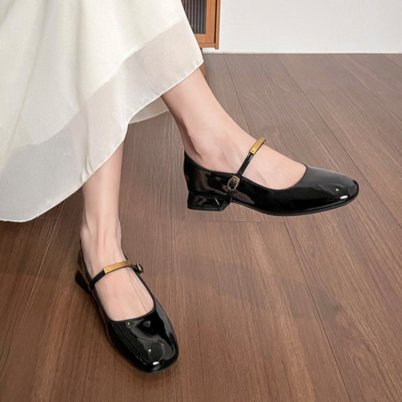Women's Minimalist Patent Leather Buckle Mary Jane Shoes-RAIIFY