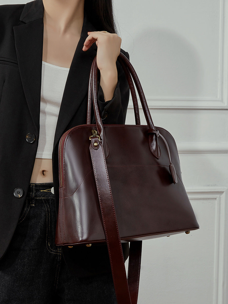 Women's Retro Plain Leather Casual Tote Bag-RAIIFY