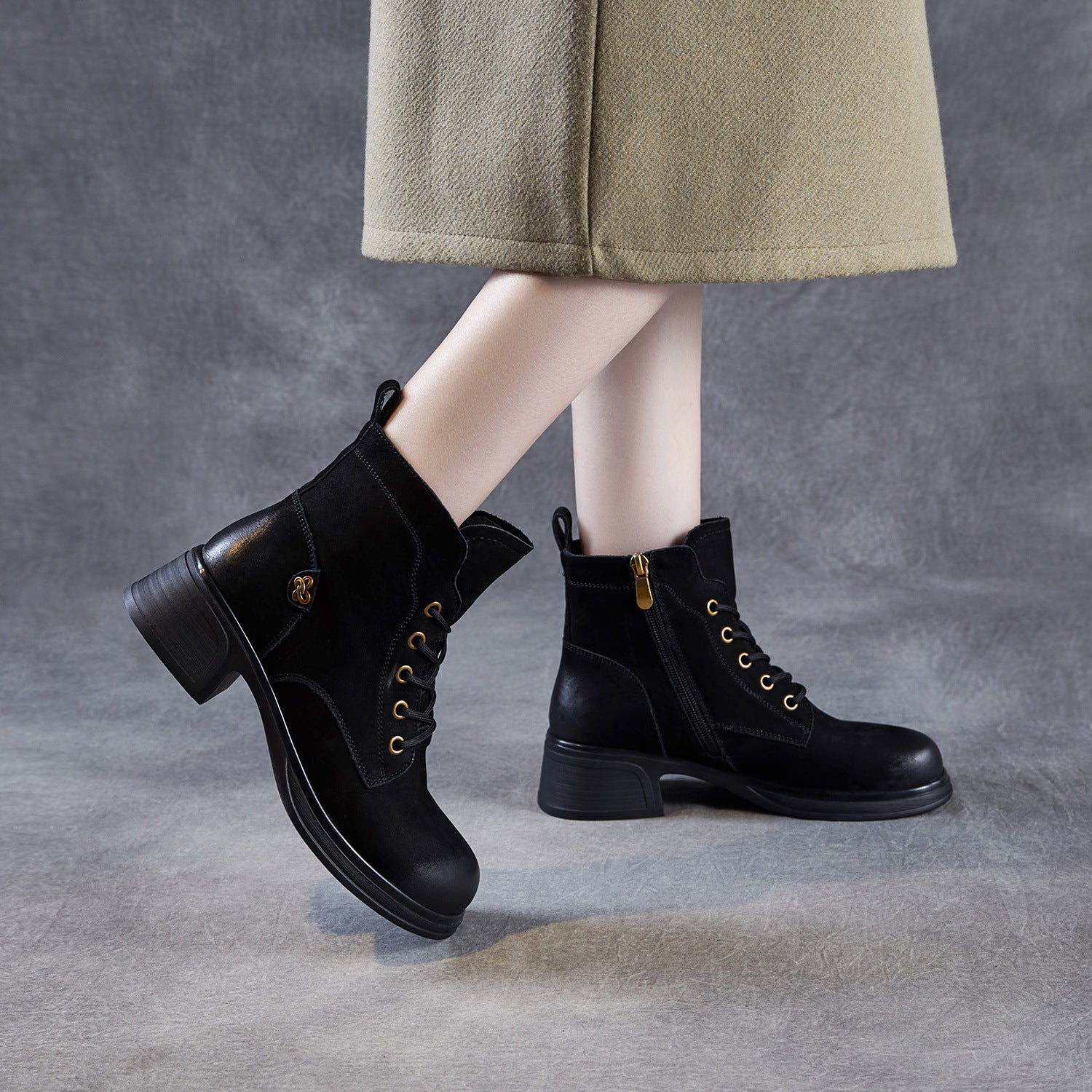 Women's Vintage Plain Leather Ankle Boots-RAIIFY