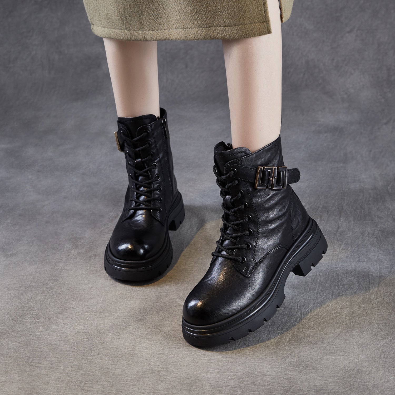 Women's Vintage Leather Winter Motorcycle Boots-RAIIFY