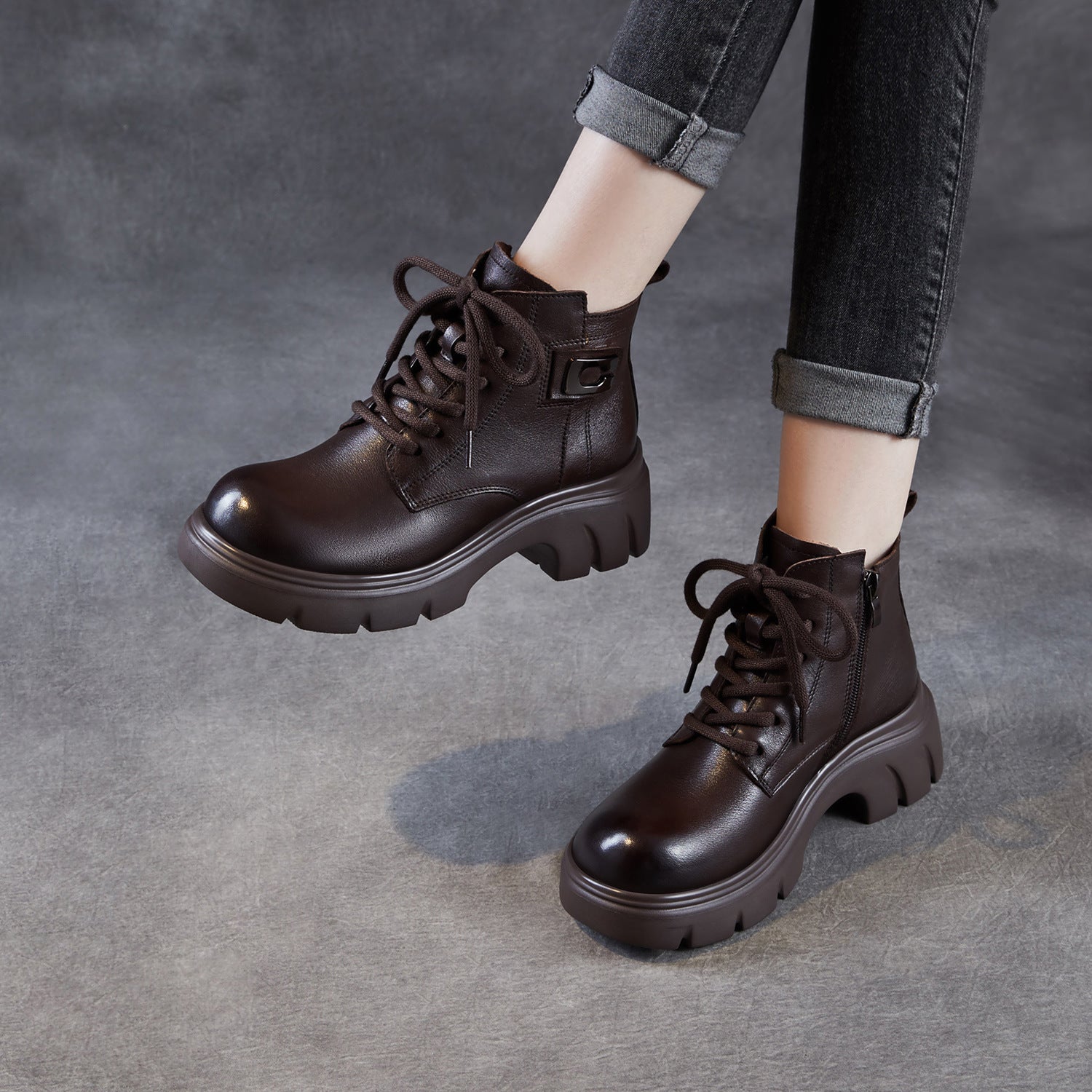 Women's Retro Leather Thick Soled Casual Ankle Boots-RAIIFY