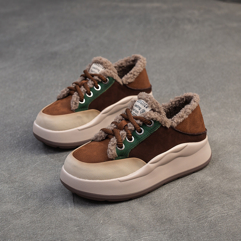 Women Color Matching Furred Winter Casual Shoes-RAIIFY