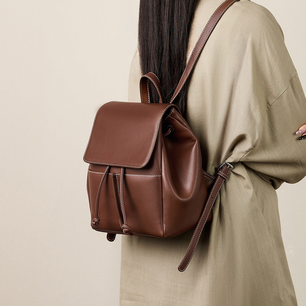 Women's Fashion Plain Leather Casual Backpack-RAIIFY