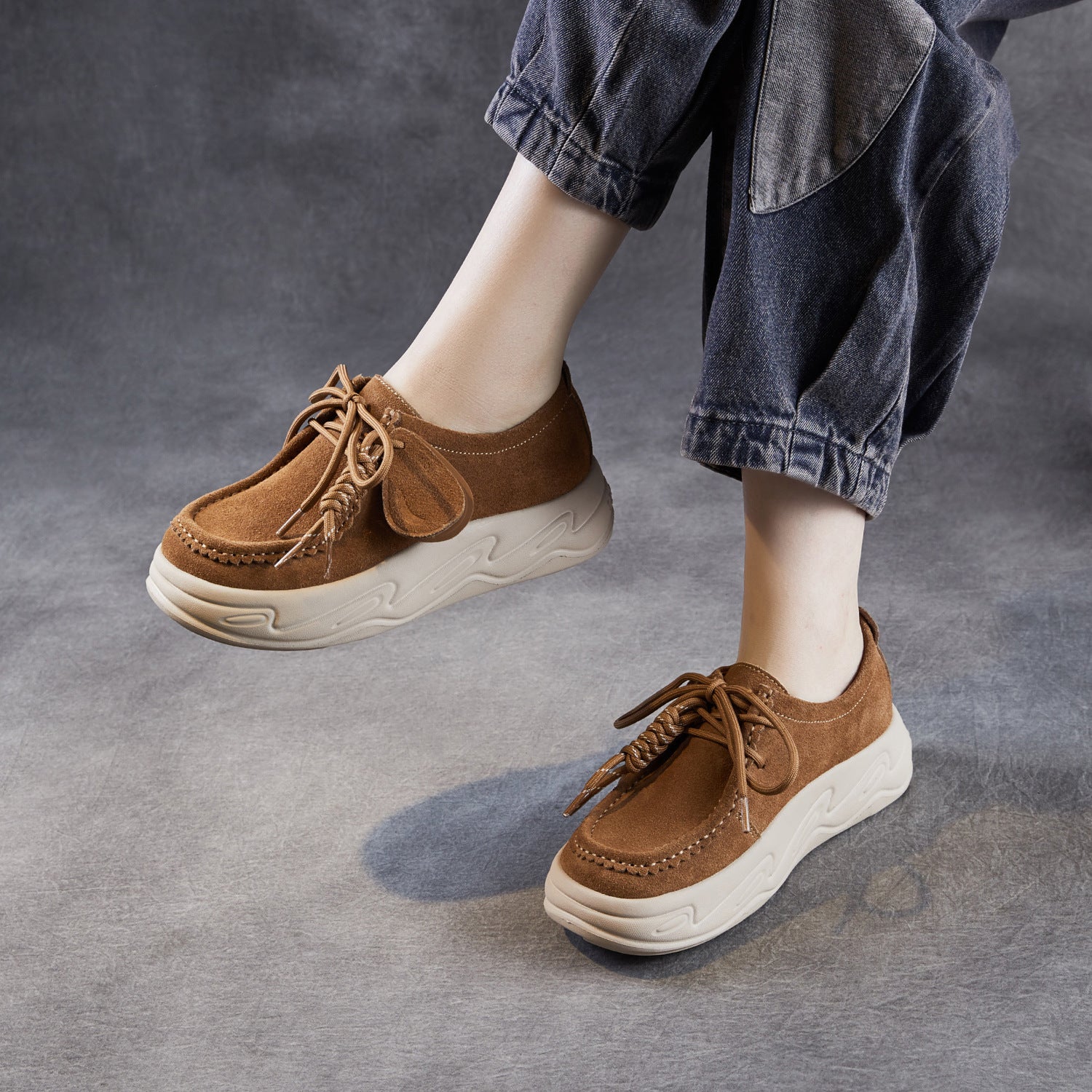 Women's Plain Suede Leather Platform Casual Shoes-RAIIFY