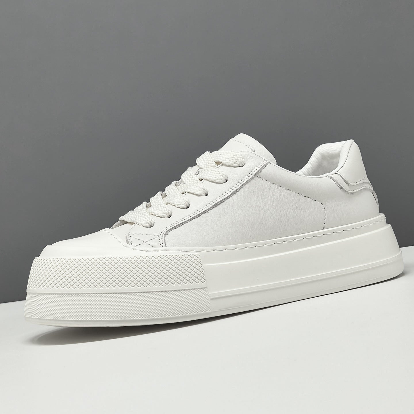 Men's Minimalist Plain Leather Flat Casual Sneakers-RAIIFY