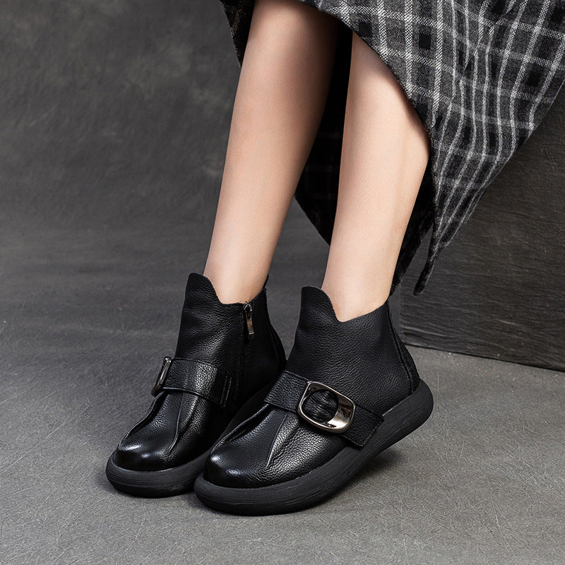 Women Minimalism Soft Leather Ankle Boots-RAIIFY