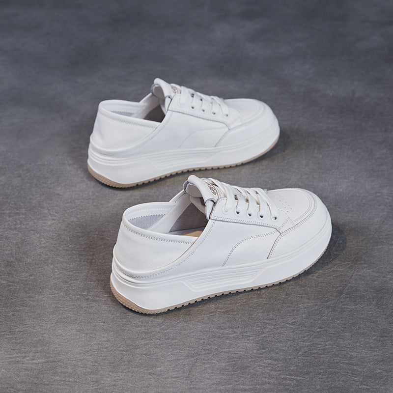 Women Minimalism Fashion Plain Leather Flat Casual Shoes-RAIIFY