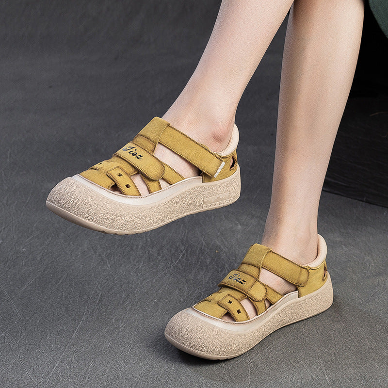 Women Summer Leather Casual Velcro Sandals-RAIIFY