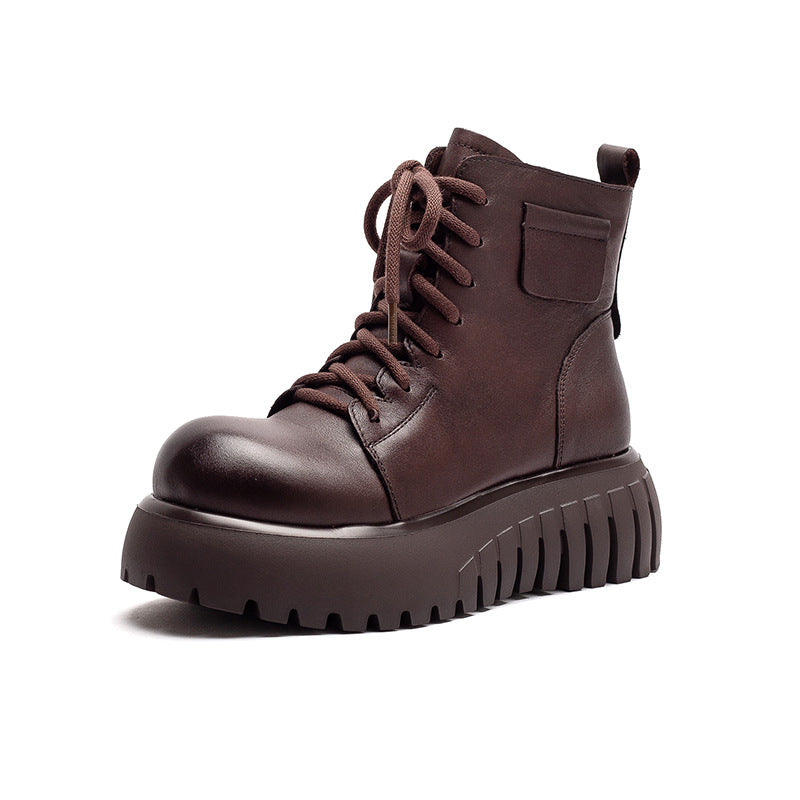 Women's Vintage Leather Casual Platform Boots-RAIIFY