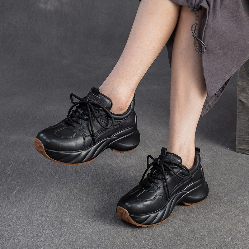 Women's Minimalism Plain Leather Platform Casual Sneakers-RAIIFY
