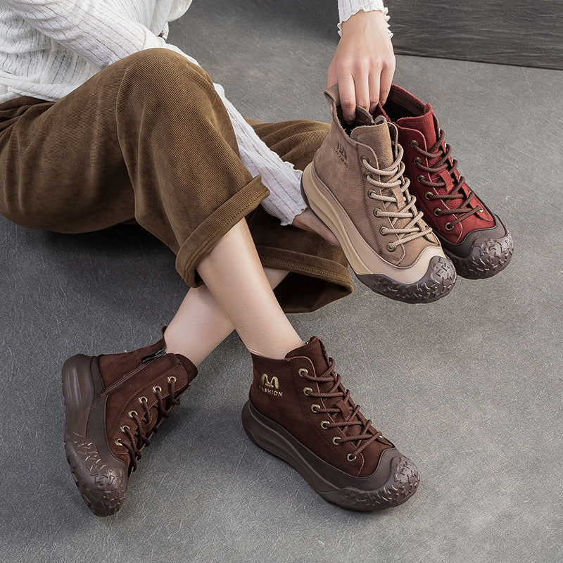 Women's Casual Fashion Leather Platform Boots-RAIIFY