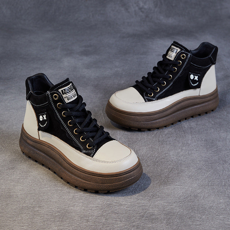 Women Fashion Leather Lace-up Thick Sole Boots-RAIIFY