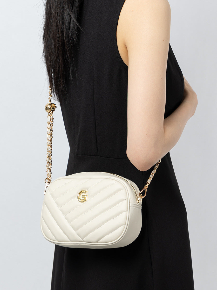 Women's Plain Quilted Leather Chain Crossbody Bag-RAIIFY