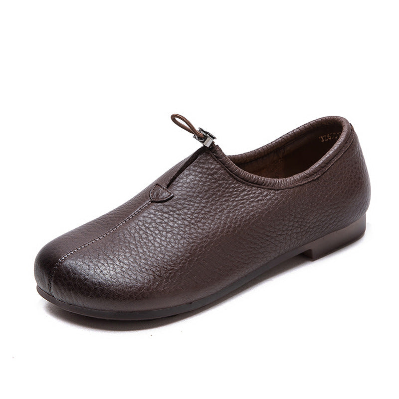 Women's Minimalist Retro Plain Leather Casual Flats-RAIIFY