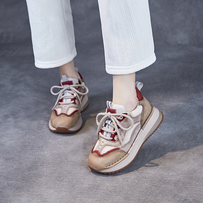 Women Fashion Leather Breathable Casual Platform Sneakers-RAIIFY