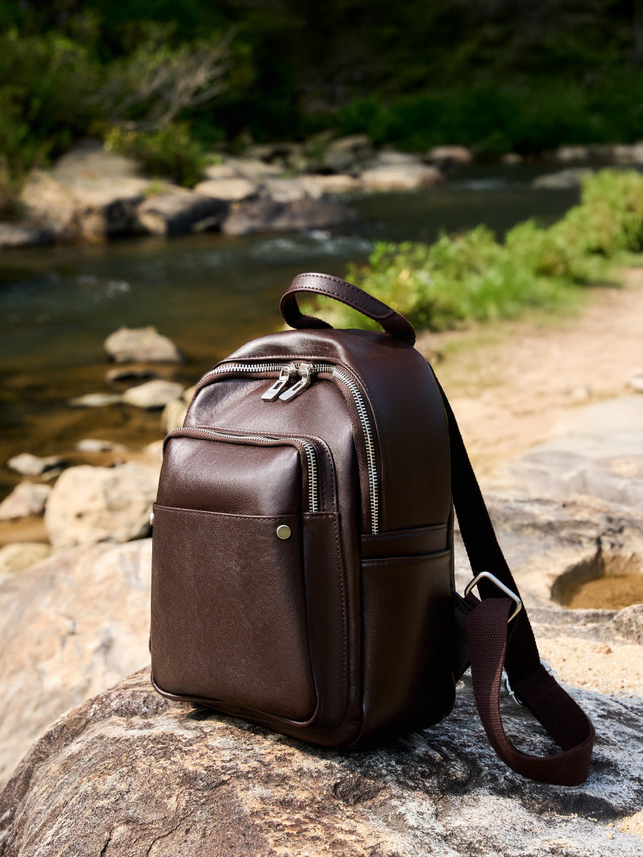 Women Soft Plain Cowhide Urban Casual Backpack-RAIIFY