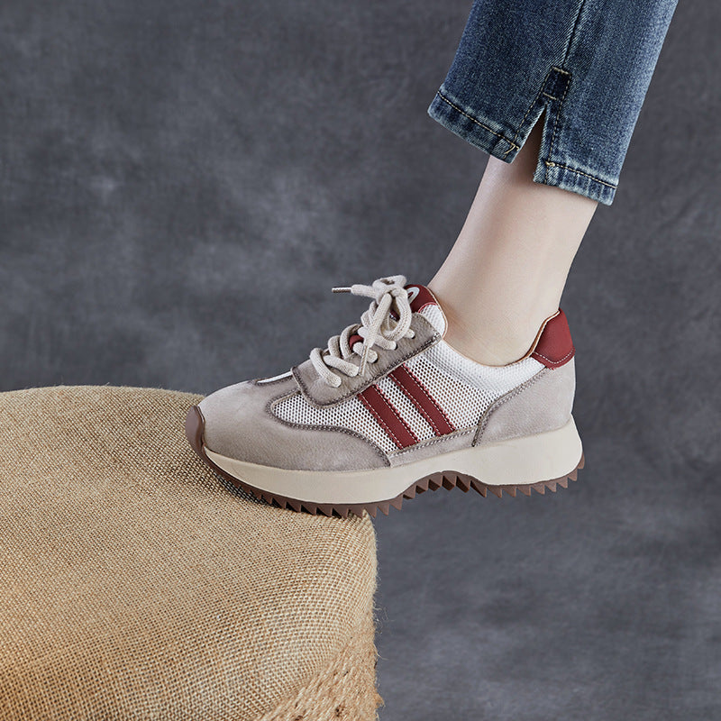 Women Styilsh Hollow Mesh Leather Casual Sneakers-RAIIFY