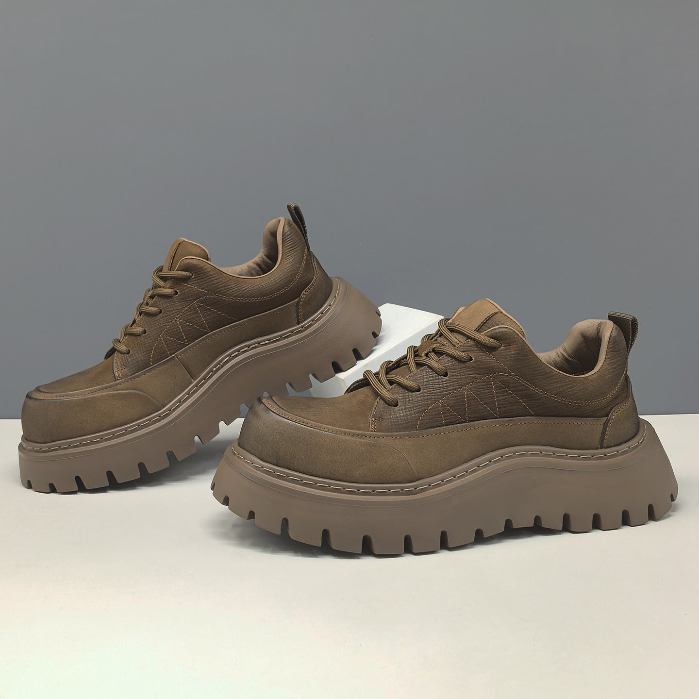 Men's Minimalist Quilted Leather Thick Soled Casual Shoes-RAIIFY