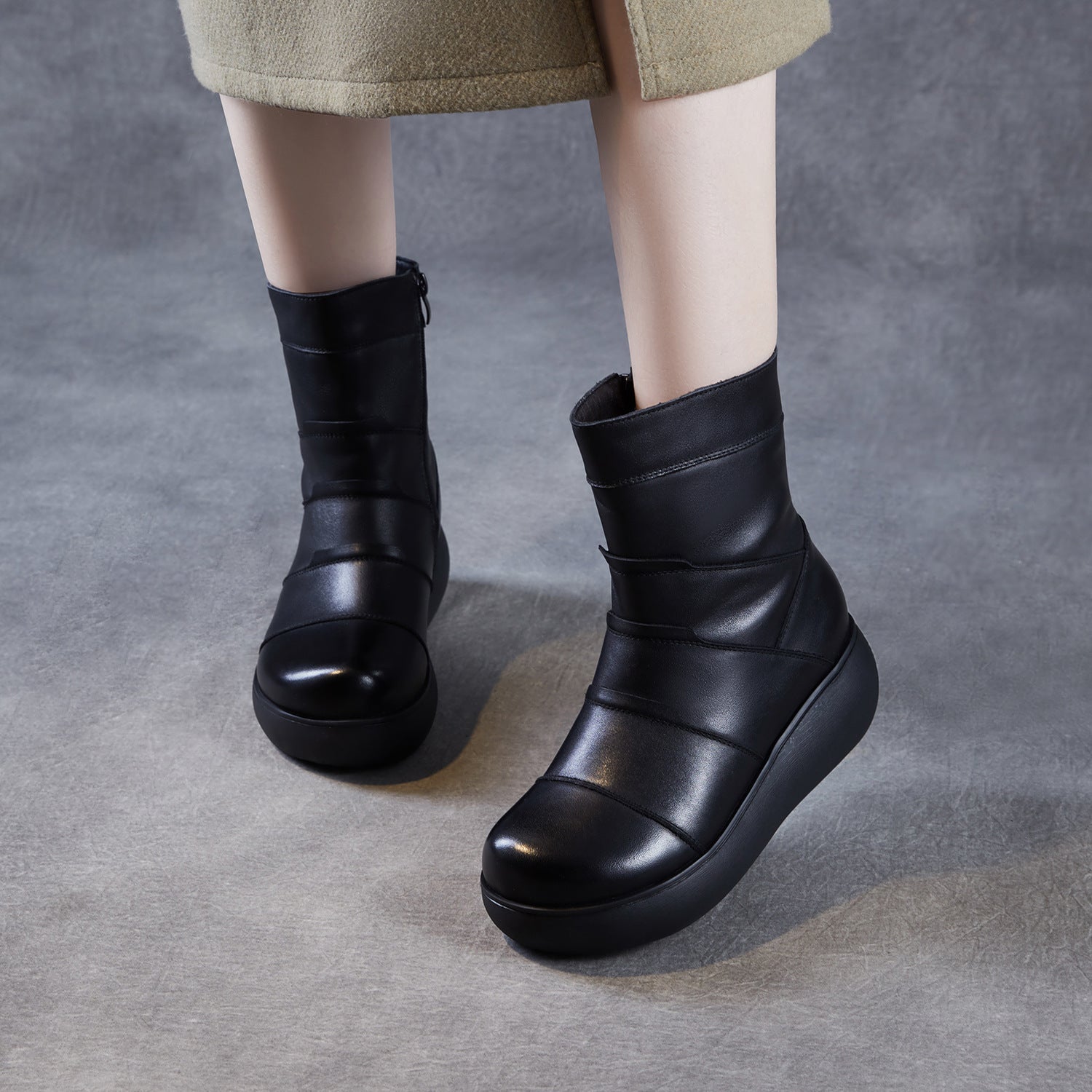 Women's Winter Plain Quilted Leather Snow Boots-RAIIFY