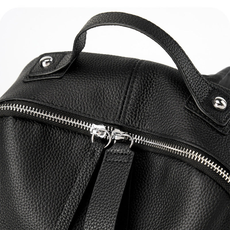 Women Fashion Plain Cowhide Leather Casual Backpack-RAIIFY