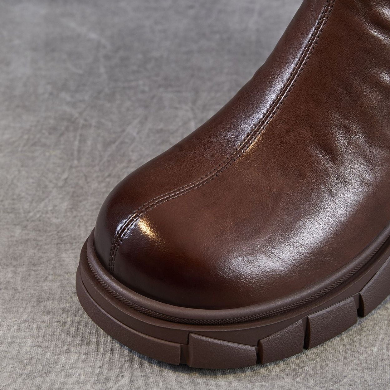 Women's Retro Leather Furred Chunky Heel Boots-RAIIFY