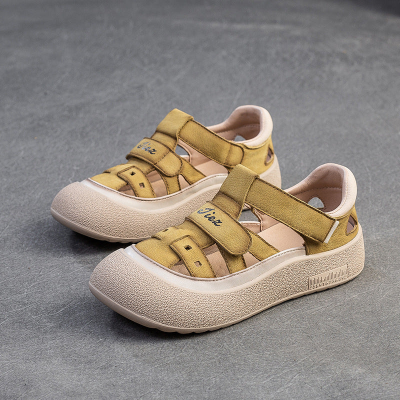 Women Summer Leather Casual Velcro Sandals-RAIIFY