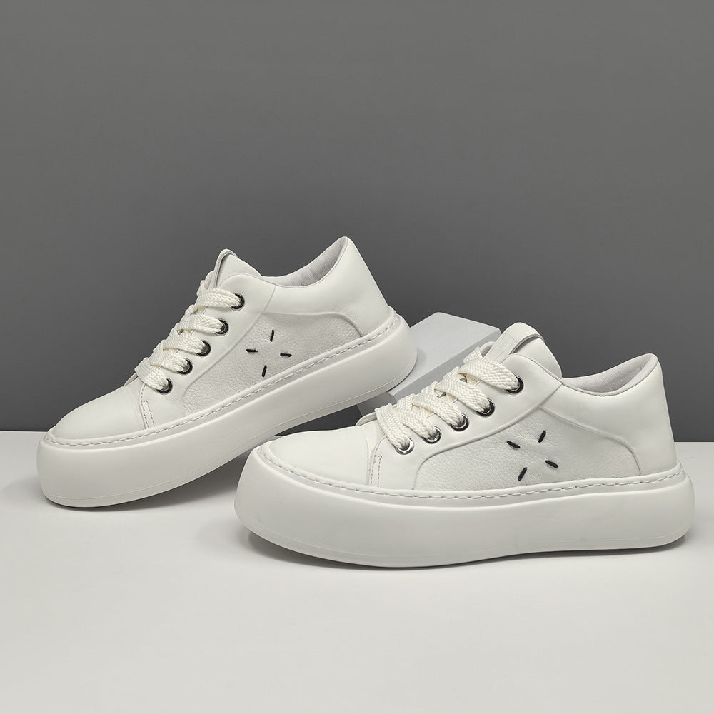 Men Minimalism Solid Leather Flat Casual Shoes-RAIIFY