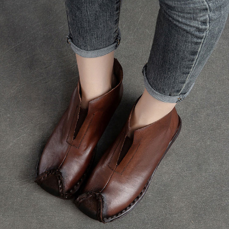 Women Retro Low Wedge Leather Ankle Boots-RAIIFY