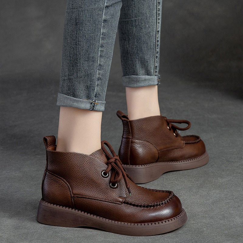 Women Minimalist Soft Leather Casual Ankle Boots-RAIIFY