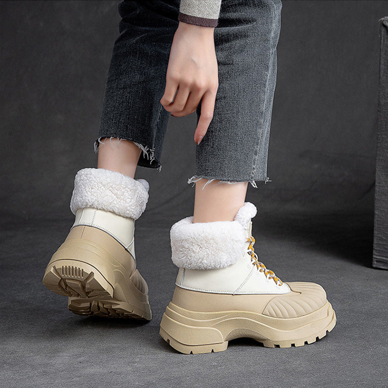 Women Fashion Leather Chunky Platform Snow Boots-RAIIFY
