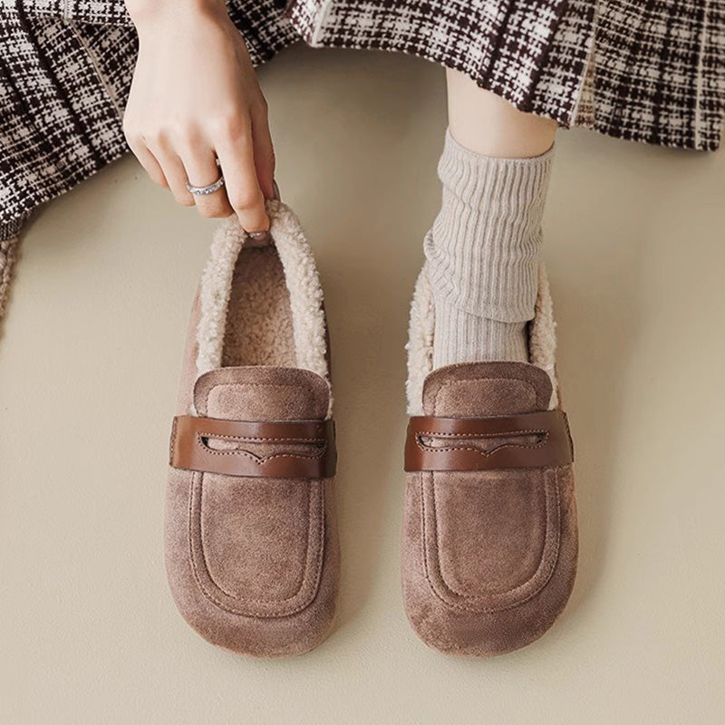 Women Retro Suede Furred Winter Casual Loafers-RAIIFY