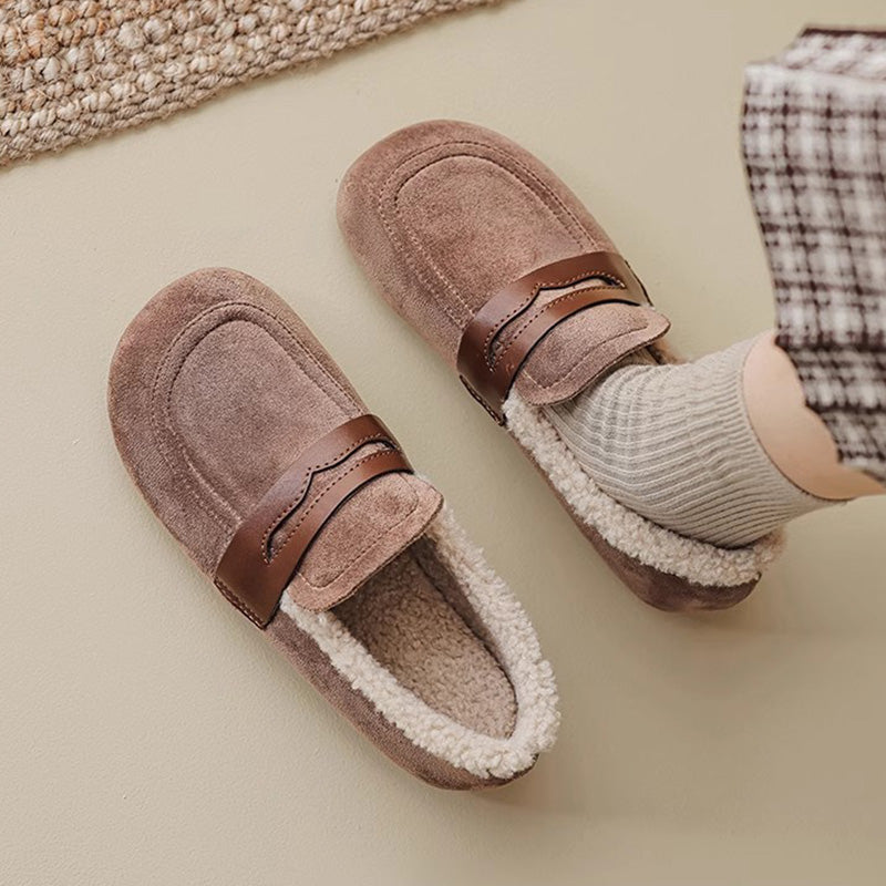 Women Retro Suede Furred Winter Casual Loafers-RAIIFY