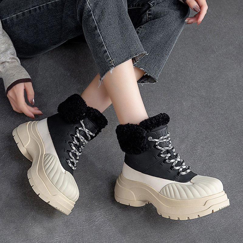 Women Fashion Leather Chunky Platform Snow Boots-RAIIFY