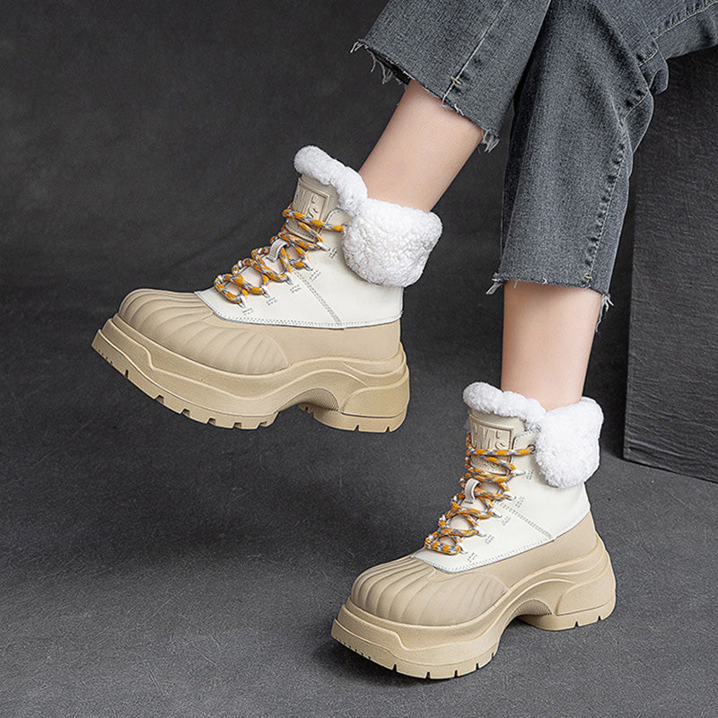 Women Fashion Leather Chunky Platform Snow Boots-RAIIFY