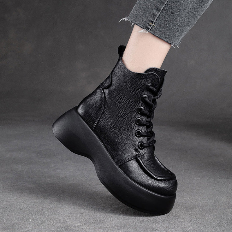 Women Retro Minimalist Leather Platform Boots-RAIIFY