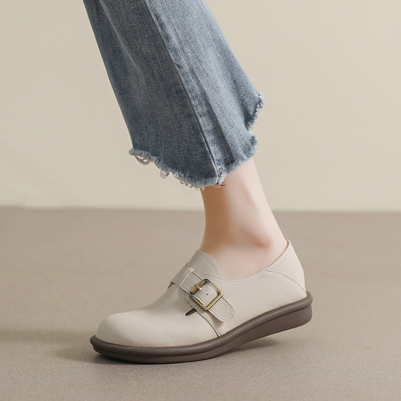 Women Retro Soft Leather Flat Casual Shoes-RAIIFY