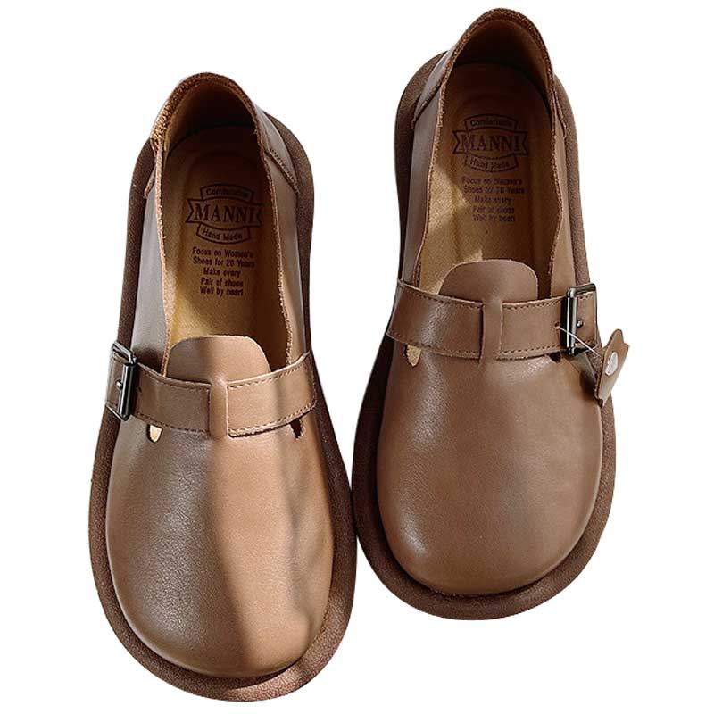 Women Retro Buckled Leather Casual Shoes-RAIIFY