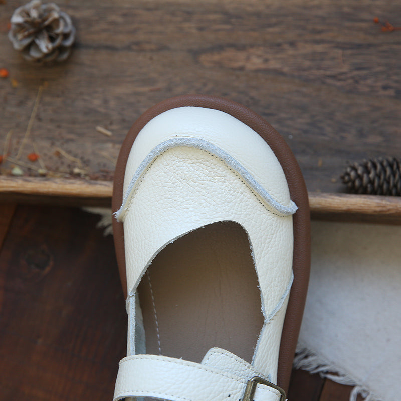 Women Retro Soft Leather Buckle Flats Shoes-RAIIFY