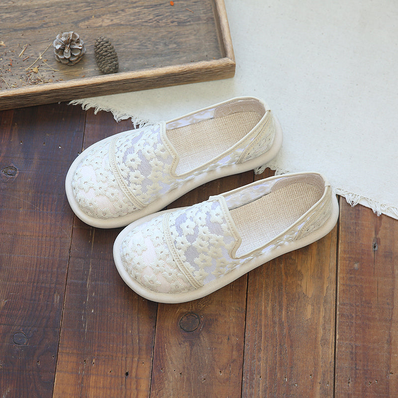 Women Retro Breathable Embroidery Canvas Flats-RAIIFY
