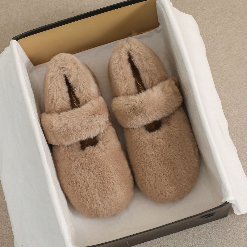 Women Winter Solid Fleece Flat Casual Shoes-RAIIFY