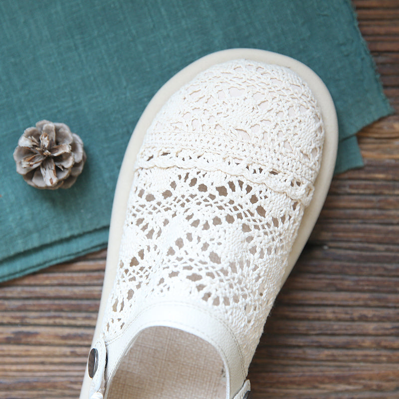 Women Retro Hollow Canvas Flat Casual Sandals-RAIIFY
