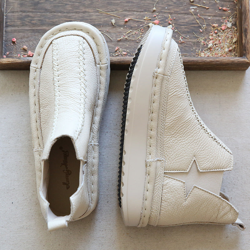 Women Retro Leather Handmade Round Head Ankle Boots-RAIIFY